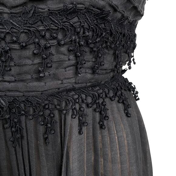 Vtg 1950s Carlye Black Pintuck Lace Pleated Fit & Flare Dress SZ XS - Picture 4 of 9